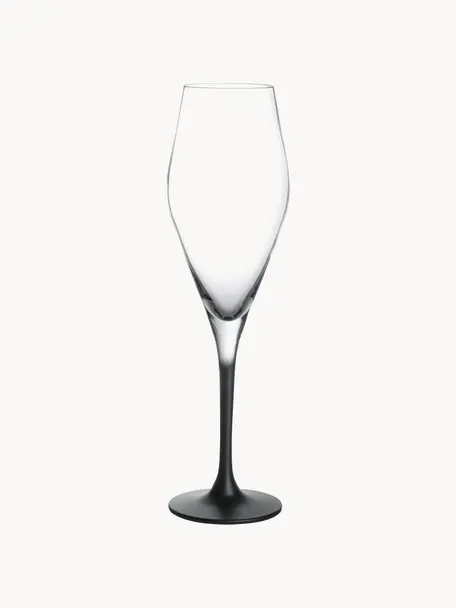 Kieliszek do szampana ze szkła kryształowego Rock, 4 szt., Szkło kryształowe, Transparentny, czarny, Ø 7 x W 25 cm, 290 ml