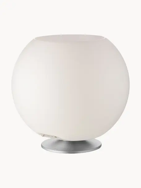 Lampada da tavolo LED con luce regolabile, altoparlante e glacette Bluetooth Sphere, Paralume: polietilene, Struttura: metallo rivestito, Bianco, argentato, Ø 38 x Alt. 36 cm