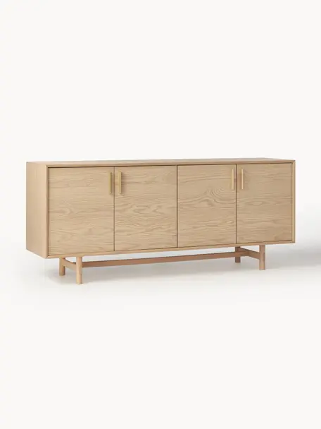 Credenza in legno di quercia Diana, Gambe: legno di quercia massicci, Maniglie: lega di alluminio Questo , Legno di quercia chiaro, Larg. 180 x Alt. 75 cm