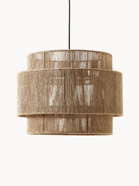 Hanglamp Cecillia van jute, Baldakijn: gepoedercoat metaal, Lampenkap: jute, metaal, Lichtbruin, B 6 x H 26 cm