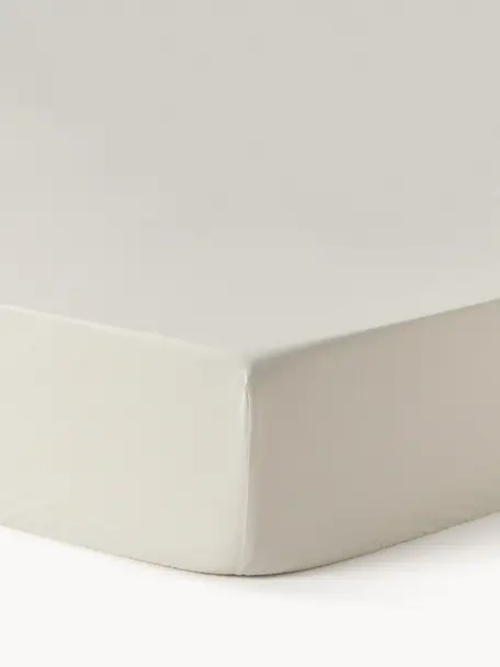 Lenzuolo con angoli topper in cotone percalle Elsie, Bianco crema, Larg. 90 x Lung. 200 cm, Alt. 15 cm