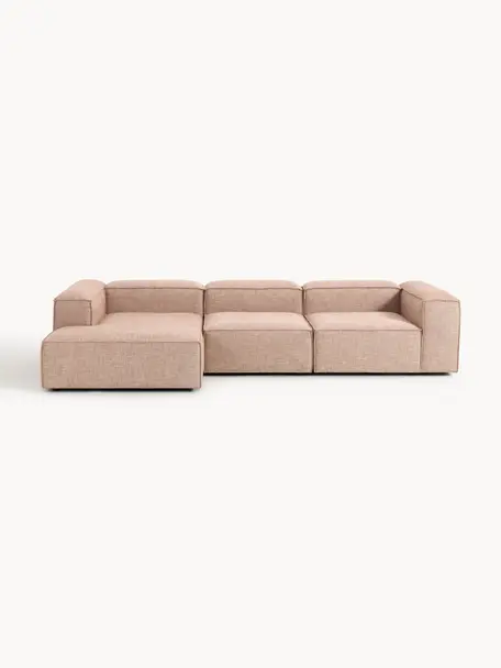 Narożna sofa modułowa z mieszanki lnu Lennon, Tapicerka: 50% wiskoza, 25% len, 15%, Nogi: tworzywo sztuczne Ten pro, Rdzwoczerwona mieszanka lnu, S 327 x G 180 cm, lewostronna