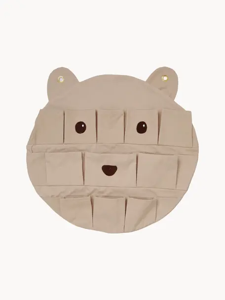 Rangement mural en coton bio Bear, 100 % coton bio, certifié GOTS, Beige, noir, larg. 50 x haut. 50 cm