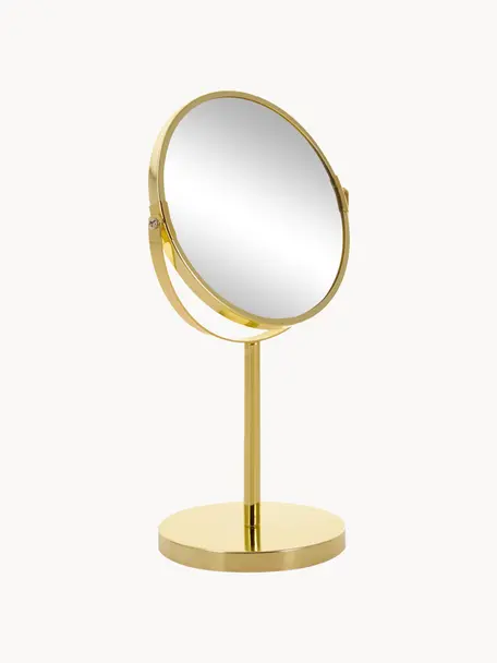 Runder Kosmetikspiegel Classic mit Vergrösserung und Metallsockel, Rahmen: Metall, beschichtet, Spiegelfläche: Spiegelglas, Goldfarben, Ø 20 x H 35 cm