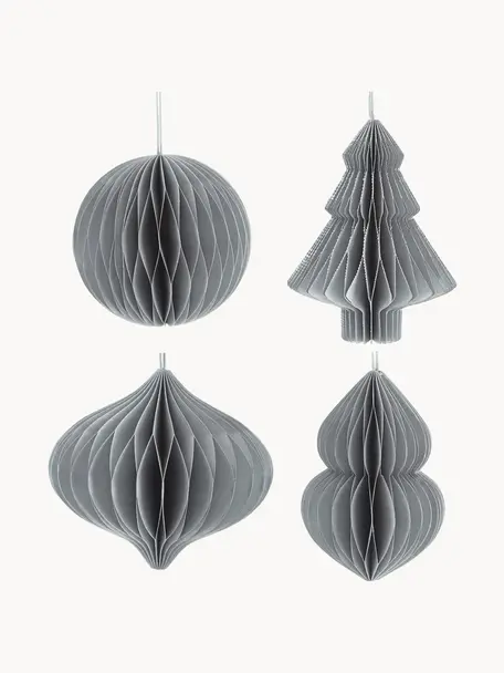 Décoration de sapin de Noël gris Viola, 4 élém., Papier, Gris, Ø 9 x haut. 10 cm