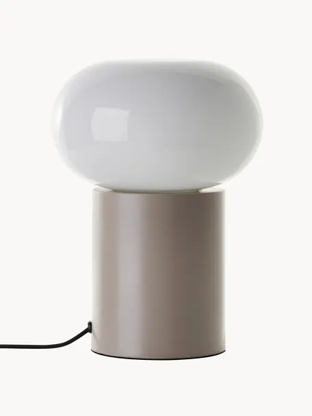Kleine Tischlampe Deany, Lampenschirm: Glas, Lampenfuß: Metall, beschichtet, Greige, Weiß, Ø 20 x H 27 cm