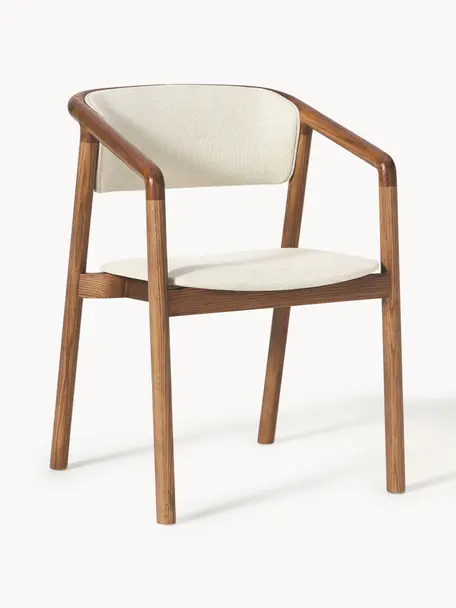 Židle s područkami a čalouněným sedákem Gali, Krémově bílá, tmavě jasanové dřevo, Š 54 cm, H 54 cm