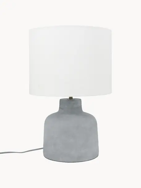 Lampada da tavolo fatta a mano con base in cemento Ike, Paralume: 100% lino, Base della lampada: cemento, Cemento, bianco, Ø 30 x Alt. 45 cm