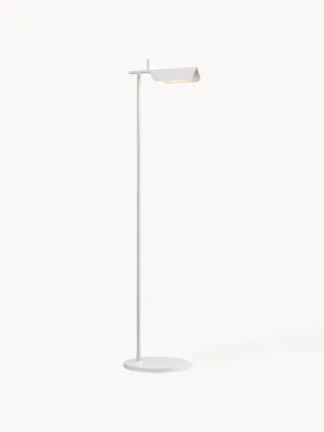 Lámpara de pie pequeña LED regulable Tab, Pantalla: plástico, Estructura: aluminio recubierto, Blanco, Al 110 cm