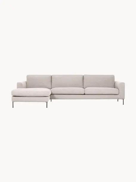 Ecksofa Cucita (4-Sitzer), Bezug: Webstoff (100% Polyester), Gestell: Massives Kiefernholz, FSC, Webstoff Hellbeige, B 302 x T 163 cm, Eckteil links