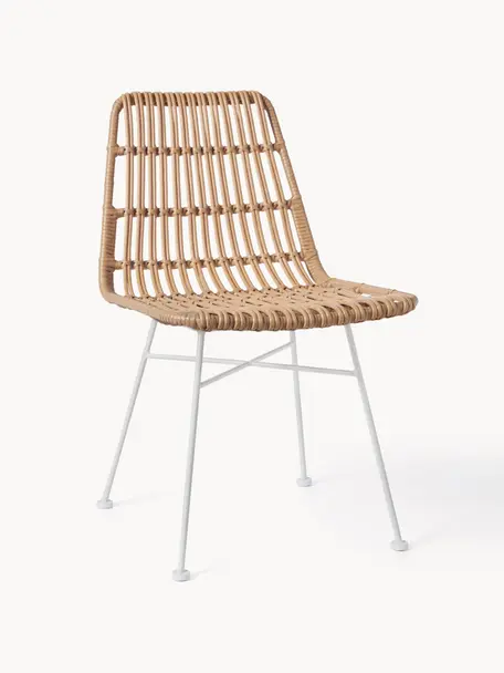 Polyrattan-Stühle Costa, 2 Stück, Sitzfläche: Polyethylen-Geflecht, Gestell: Metall, pulverbeschichtet, Hellbraun, Weiss, B 47 x T 61 cm
