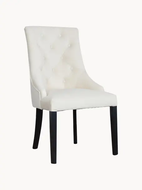 Krzesło tapicerowane z aksamitu Madam, Tapicerka: aksamit (100% poliester), Kremowobiały aksamit, drewno naturalne lakierowane na czarno, S 56 x G 64 cm
