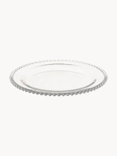 Piattino da dessert in vetro decorato Perles 2 pz, Vetro, Trasparente, Ø 21 cm