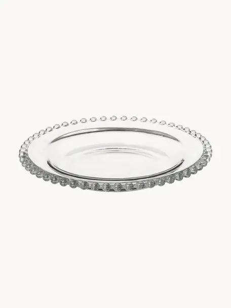 Piattini da dessert in vetro decorato Perles 2 pz, Vetro, Trasparente, Ø 21 cm