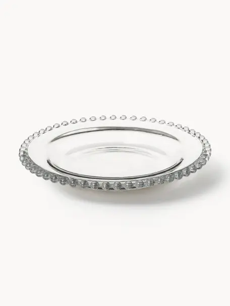 Piattini da dessert in vetro decorato Perles 2 pz, Vetro, Trasparente, Ø 21 cm