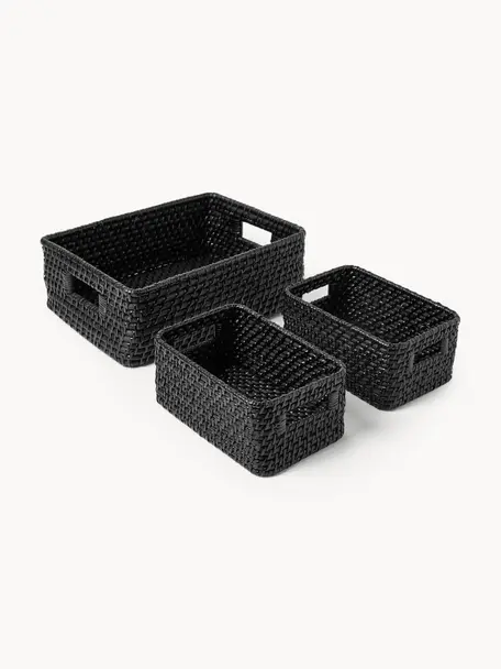 Paniers de rangement Lurdes, 3 élém., Rotin, Noir, Lot de différentes tailles