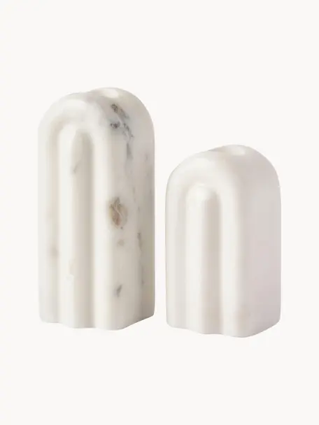 Kerzenhalter Malie aus Marmor, 2er-Set, Marmor, Weiß, marmoriert, Set mit verschiedenen Größen