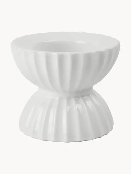 Porcelánový svícen na čajovou svíčku s žebrovaným povrchem Tura, Porcelán, Bílá, Š 8 cm, V 7 cm