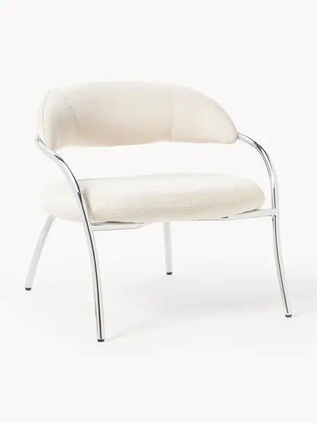 Fauteuil lounge en bouclette Dodo, Bouclette blanc cassé, argenté haute brillance, larg. 74 x prof. 70 cm