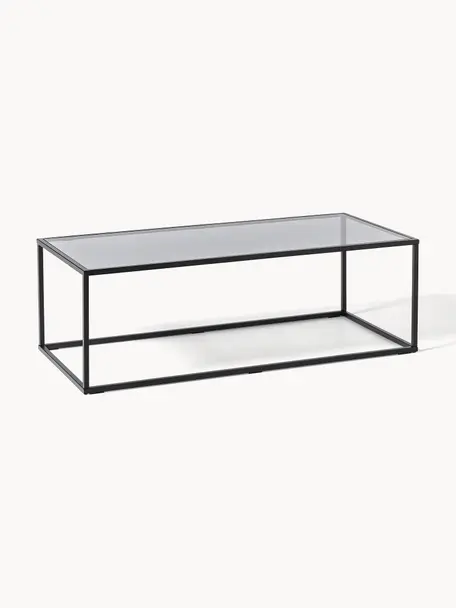 Couchtisch Maya mit Glasplatte, Tischplatte: Sicherheitsglas, Gestell: Metall, pulverbeschichtet, Transparent schwarz getönt, Schwarz matt, B 110 x T 50 cm