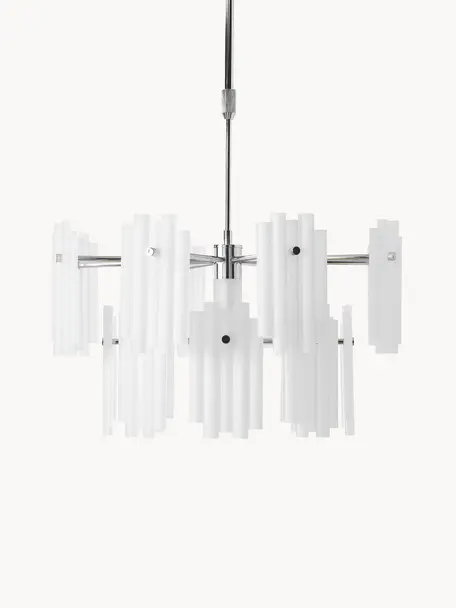 Große LED-Pendelleuchte Alenia, Lampenschirm: Acrylglas, Weiß, Silberfarben, Ø 61 x H 98 cm