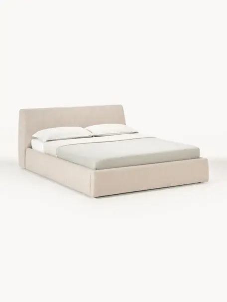 Łóżko tapicerowane z miejscem do przechowywania Cloud, Tapicerka: 100% poliester (tkanina s, Korpus: lite drewno sosnowe z cer, Beżowa tkanina, S 160 x D 200 cm