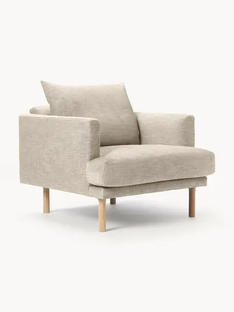 Sofa fauteuil Adrian, Bekleding: 47% viscose, 23% katoen, , Frame: multiplex, Poten: eikenhout, geolied, Geweven stof beige, B 90 x D 95 cm