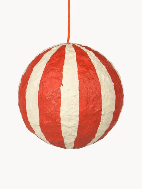 Boules de Noël Sphere, Ø 8 cm, 3 pièces, Pâte de coton, Rouge, blanc crème, Ø 8 cm