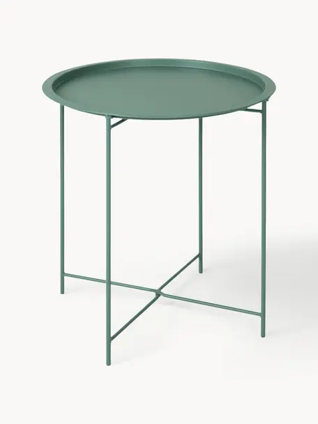Tavolino-vassoio rotondo in metallo Sangro, Metallo verniciato a polvere, Verde salvia, Ø 46 x Alt. 52 cm