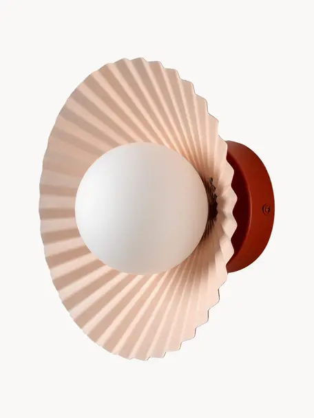 Wandlamp The Pleat, Lampenkap: opaalglas, Wit, abrikoos, Ø 23 x D 16 cm