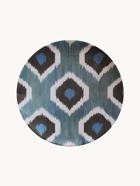 Plato llano artesanal de porcelana Ikat, Porcelana, Azul petróleo, negro, blanco, Ø 28 cm