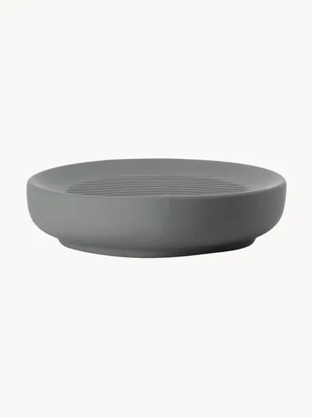 Porte-savon en porcelaine Ume, Céramique recouverte d'une surface Soft-Touch (plastique), Gris foncé, Ø 12 x haut. 3 cm