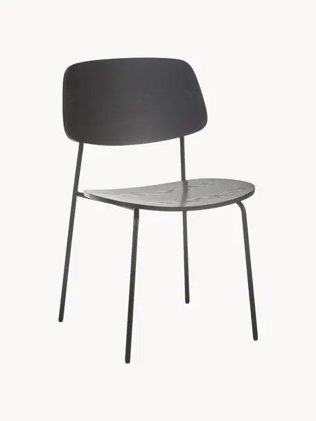 Houten stoelen Nadja, 2 stuks, Zitvlak: multiplex met essenhoutfi, Poten: gepoedercoat metaal, Zwart, B 50 x D 53 cm