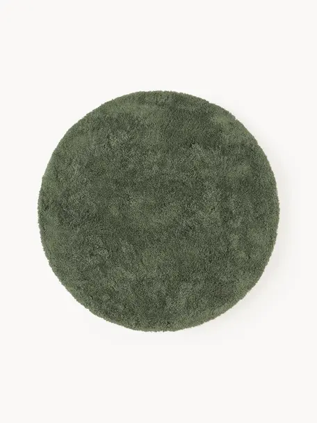 Tapis rond moelleux à poils longs Leighton, Microfibre (100 % polyester, certifié GRS), Vert foncé, Ø 120 cm (taille S)