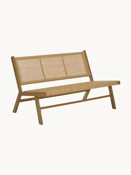 Banco para exterior con rejilla de plástico con apariencia de madera Palina, Estructura: metal con pintura en polv, Asiento: malla de plástico, Marrón, An 121 x Al 75 cm