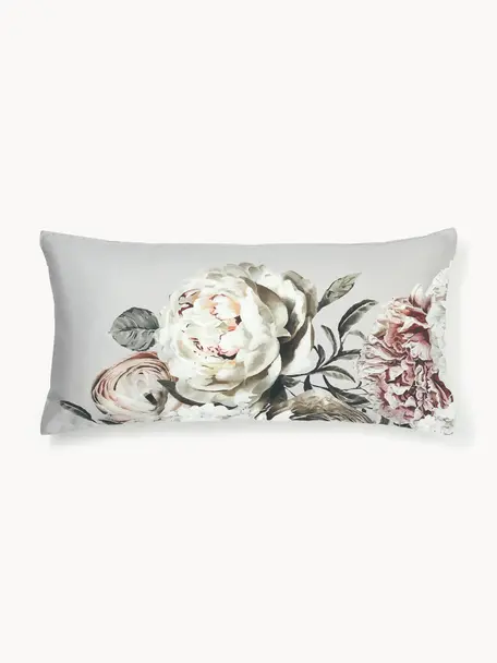 Povlaky na polštáře z bavlněného saténu s květinovým potiskem Blossom, 2 ks, Světle šedá, více barev, Š 40 cm, D 80 cm