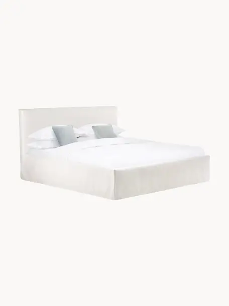 Gestoffeerd bed Feather met opbergruimte, Bekleding: polyester (gestructureerd, Frame: massief grenenhout en pla, Geweven stof beige, B 160 x L 200 cm