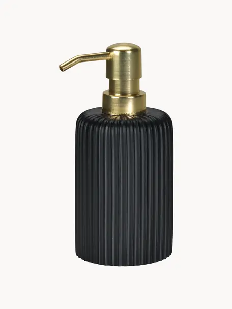 Seifenspender Blackheath, Behälter: Polyresin, Pumpkopf: Kunststoff, Schwarz, Goldfarben, Ø 7 x H 16 cm