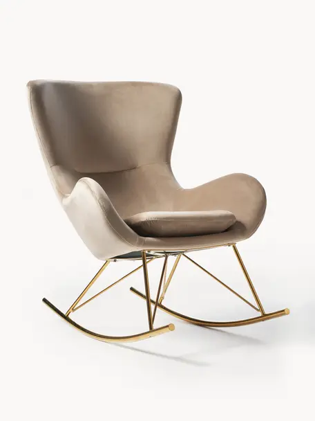 Zamatová hojdacia stolička s kovovými nohami Wing, Zamatová béžová, odtiene zlatej, Š 76 x H 108 cm