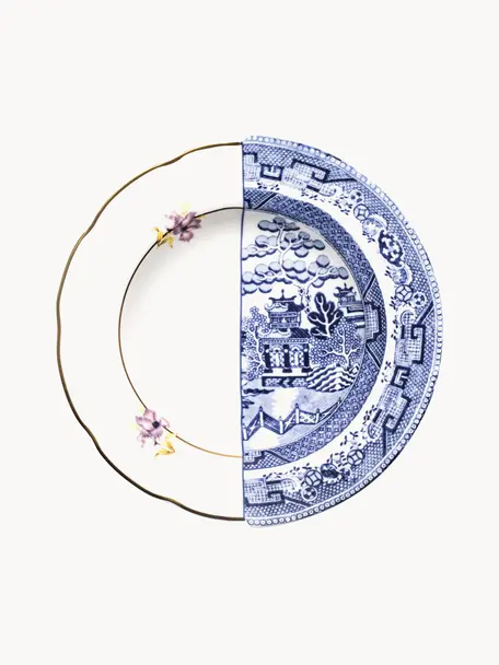 Plato hondo artesanal Hybrid, Porcelana Bone China, Azul, blanco, Ø 25 x Al 4 cm