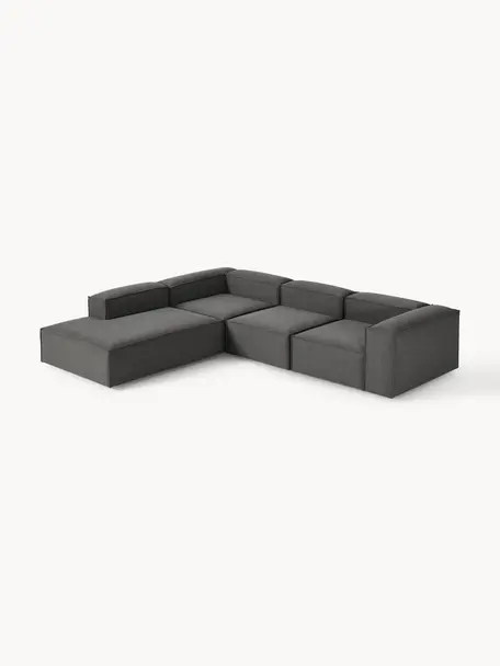 Narożna sofa modułowa XL Lennon, Tapicerka: 100% poliester Dzięki tka, Stelaż: lite drewno sosnowe, skle, Nogi: tworzywo sztuczne Ten pro, Antracytowa tkanina, S 329 x G 269 cm, lewostronna