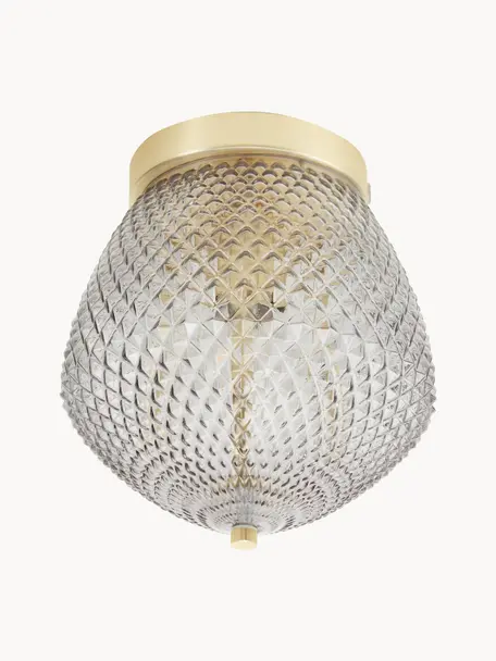 Kleine Deckenleuchte Orbiform aus Glas, Lampenschirm: Glas, Baldachin: Metall, beschichtet, Goldfarben, Transparent, Ø 23 x H 25 cm