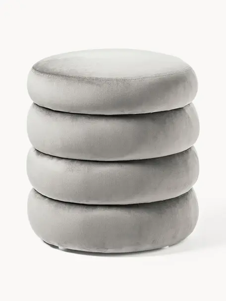 Pouf en velours avec rangement Alto, Velours gris, Ø 44 x haut. 48 cm