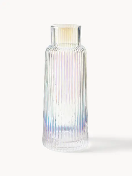 Wasserkaraffe Minna mit irisierender Oberfläche und Rillenrelief, 1.1 L, Glas, mundgeblasen, Transparent, irisierend, 1.1 L