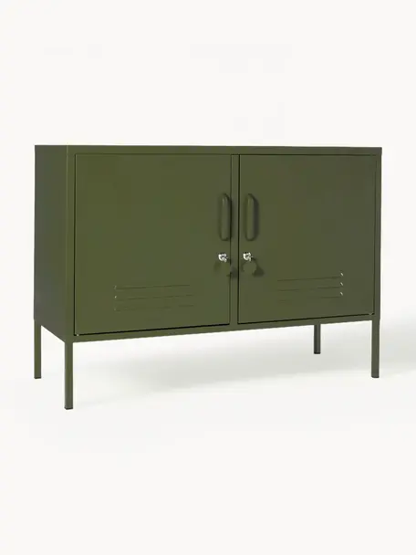 Credenza in metallo The Lowdown, Acciaio verniciato a polvere, Verde oliva, Larg. 100 x Alt. 72 cm