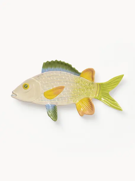 Handbeschilderde serveerplateau Fish van dolomiet, Dolomiet, Groen, lichtgeel, B 35 x D 19 cm