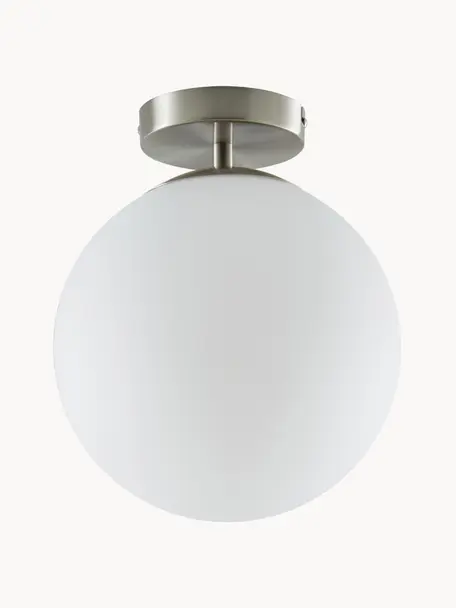 Lampada da soffitto piccola in vetro Hitch, Baldacchino: metallo nichelato, Paralume: vetro, Bianco, argentato, Ø 25 x Alt. 30 cm