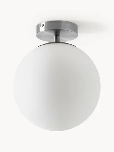 Kleine plafondlamp Hitch van glas, Lampenkap: glas, Wit, zilverkleurig, B 25 x H 30 cm