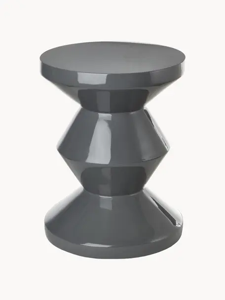 Tavolino rotondo Zig Zag, Plastica laccata, Grigio scuro, Ø 36 x Alt. 46 cm