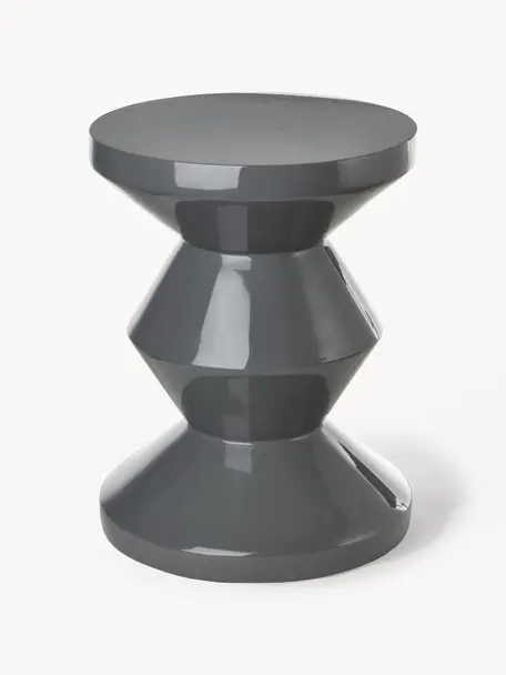 Tavolino rotondo Zig Zag, Plastica laccata, Grigio scuro, Ø 36 x Alt. 46 cm